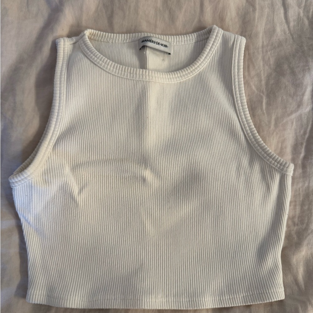 Maniere De Voir Ivory Ribbed Tank Top